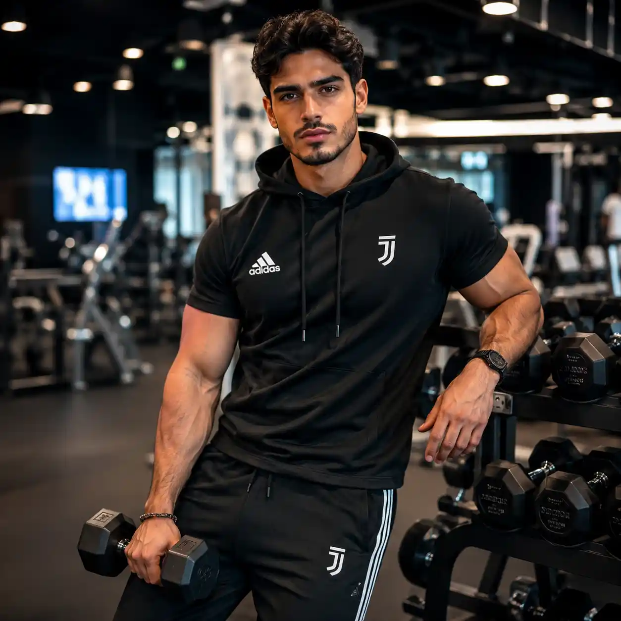 ست تیشرت کلاهدار و شلوار مردانه مدل Juventus-مشکی